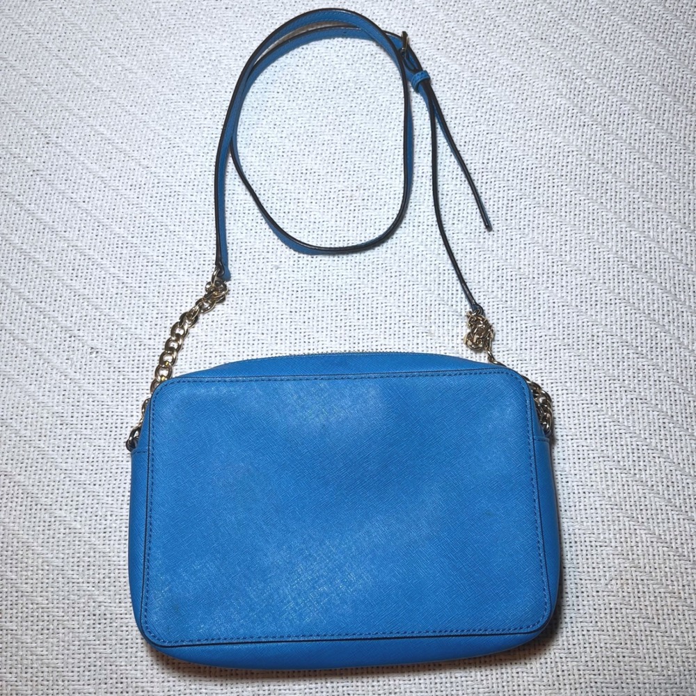 Michael Kors Jet Set East West Crossbody Bag Blue Saffiano Leather Gold Hardware - Picture 4 of 10